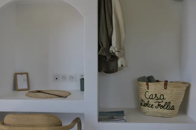 The villa's entrance and a wicker basket