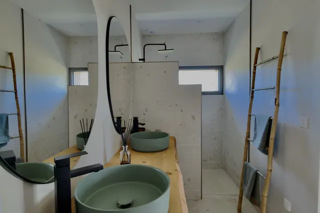 Bathroom with sage-green basins