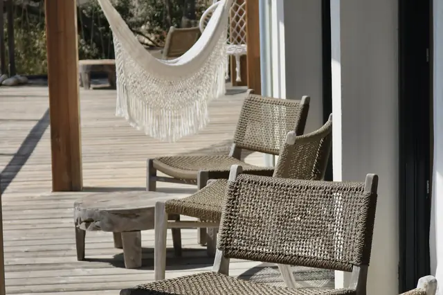 Terrace and hammock in the shade of the pines